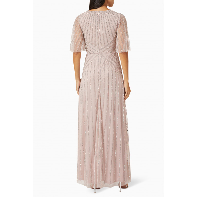 Amelia Rose - Bead-embellished Midi Dress in Tulle Pink