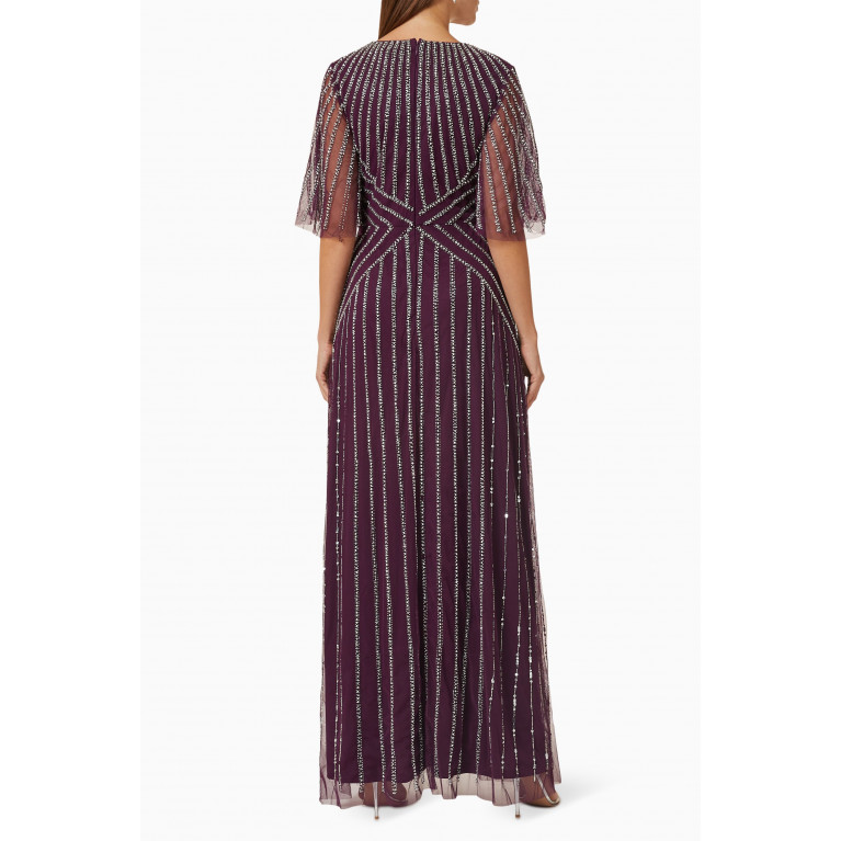 Amelia Rose - Bead-embellished Maxi Dress in Tulle Purple