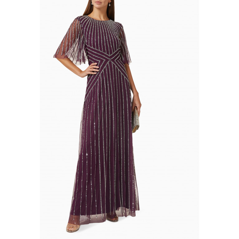 Amelia Rose - Bead-embellished Maxi Dress in Tulle Purple