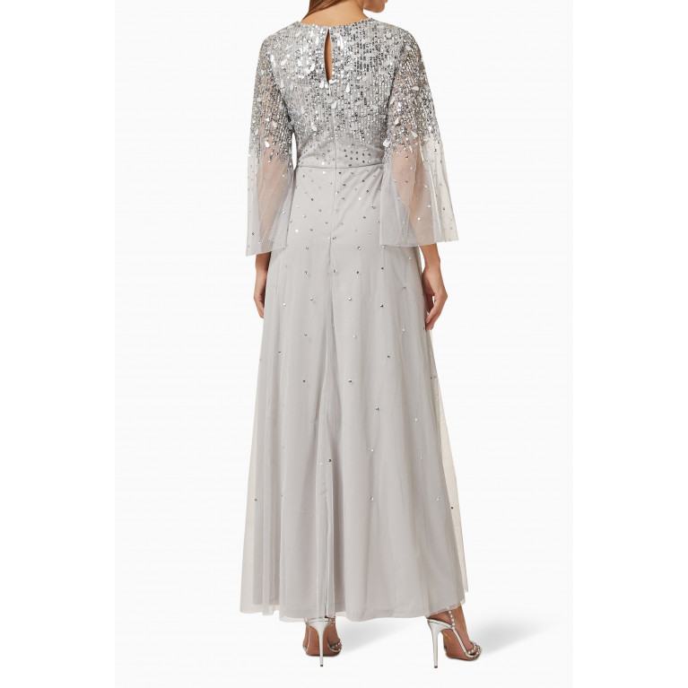 Amelia Rose - Sequin-embellished Maxi Dress in Tulle Grey