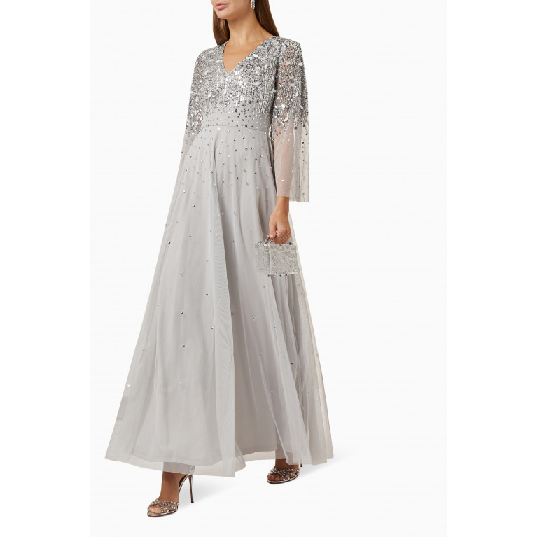 Amelia Rose - Sequin-embellished Maxi Dress in Tulle Grey