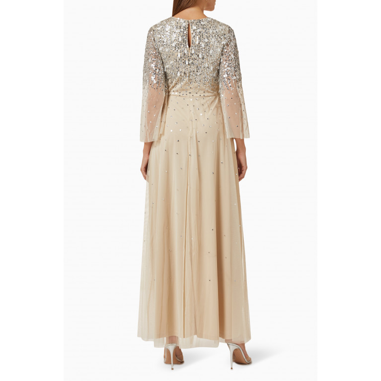 Amelia Rose - Sequin-embellished Maxi Dress in Tulle Neutral