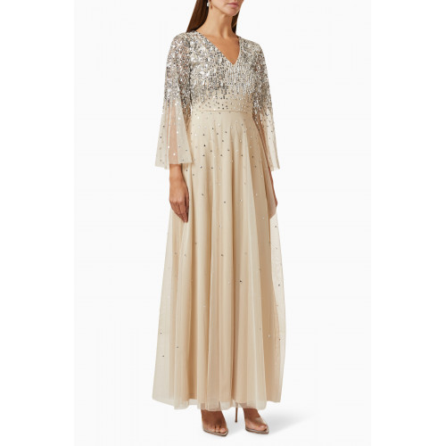 Amelia Rose - Sequin-embellished Maxi Dress in Tulle Neutral