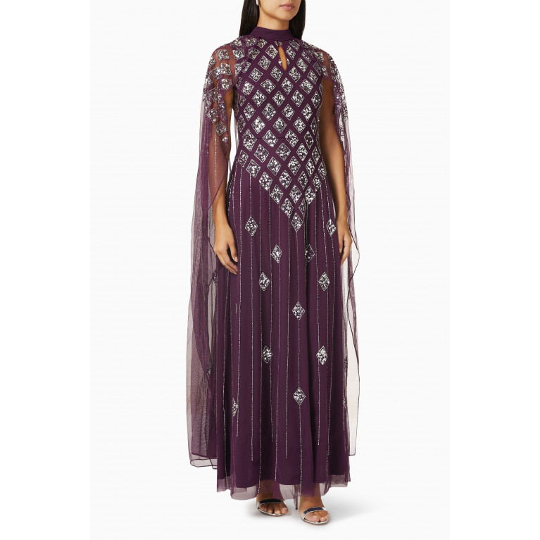 Amelia Rose - Sequin-embellished Maxi Dress in Tulle Purple