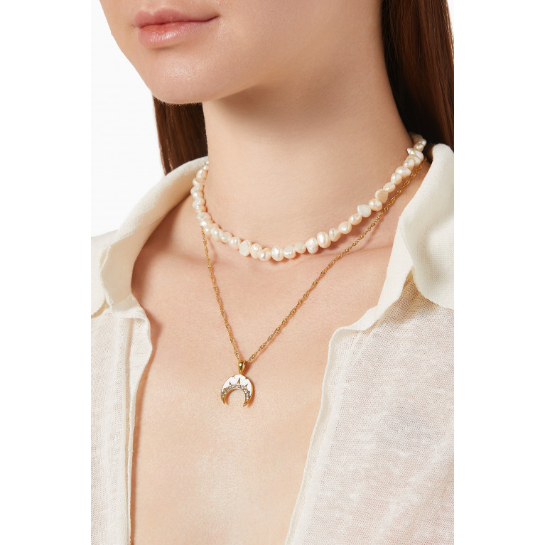 The Jewels Jar - Crescent Layered Pearl Necklace in Tarnish-free stainless steel