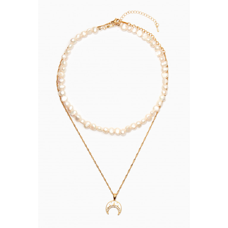 The Jewels Jar - Crescent Layered Pearl Necklace in Tarnish-free stainless steel