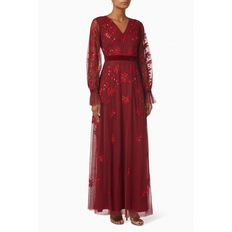Frock&Frill - Floral Embroidered Gown in Mesh