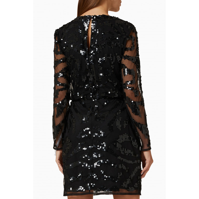 Frock&Frill - Embroidered Mini Dress in Sequin Tulle Black