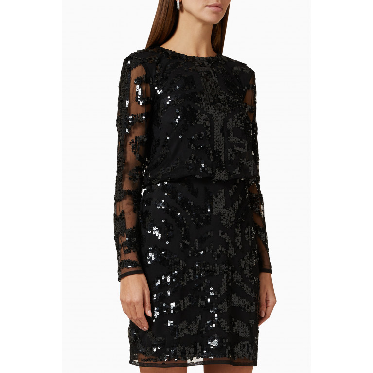 Frock&Frill - Embroidered Mini Dress in Sequin Tulle Black