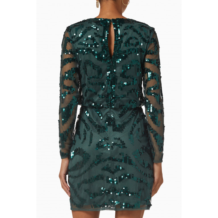Frock&Frill - Embroidered Mini Dress in Sequin Tulle Green