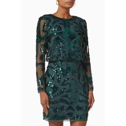 Frock&Frill - Embroidered Mini Dress in Sequin Tulle Green