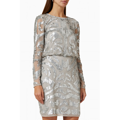 Frock&Frill - Embroidered Mini Dress in Sequin Tulle Grey
