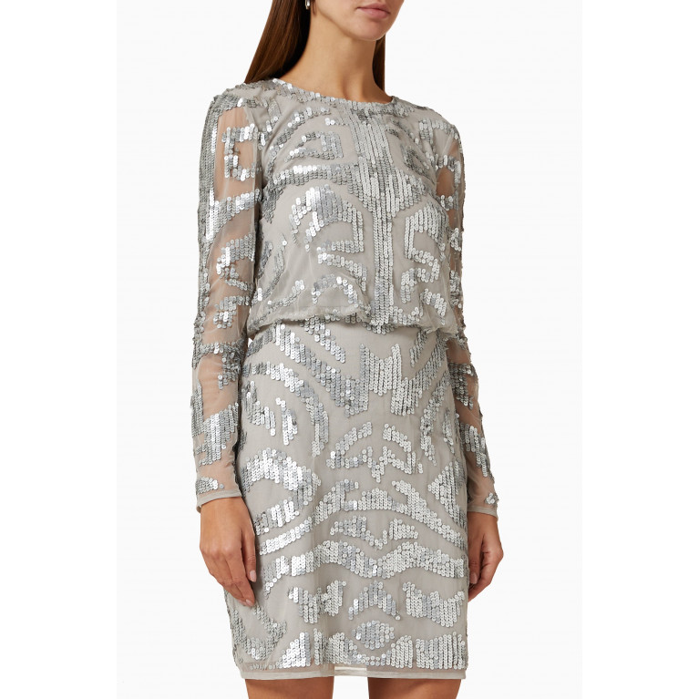 Frock&Frill - Embroidered Mini Dress in Sequin Tulle Grey