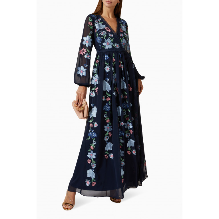 Frock&Frill - Floral Embroidered Maxi Dress in Tulle
