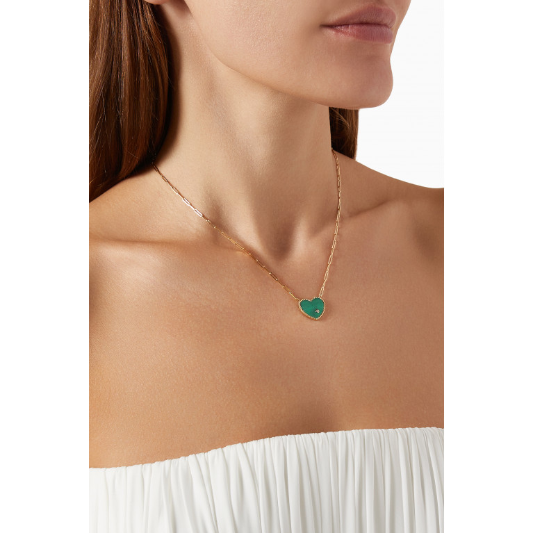 Yvonne Leon - Collier Solitaire Diamond & Malachite Necklace in 18kt Gold Green