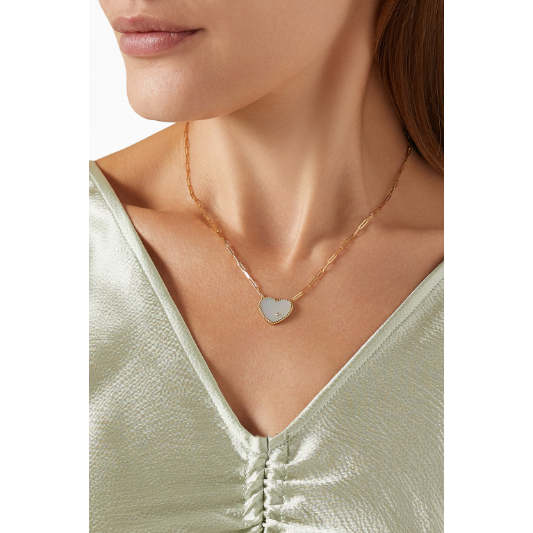 Yvonne Leon - Collier Solitaire Diamond & Mother of Pearl Necklace in 18kt Gold White