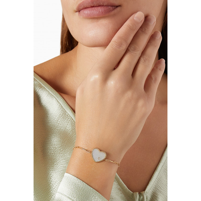 Yvonne Leon - Solitaire Diamond & Mother of Pearl Bracelet in 18kt Gold White