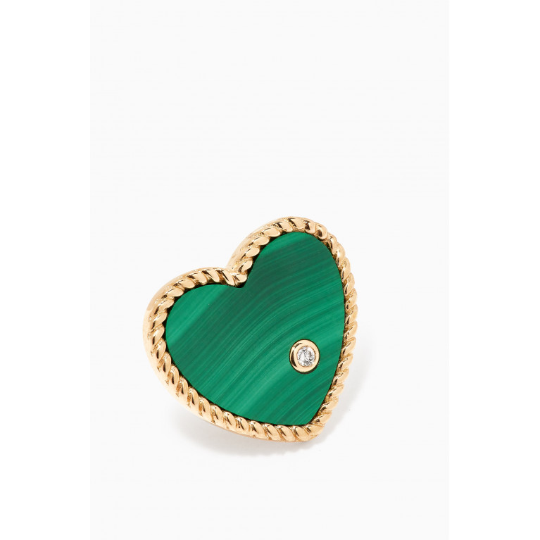 Yvonne Leon - Heart Diamond Stud Earrings in 9kt Yellow Gold Green