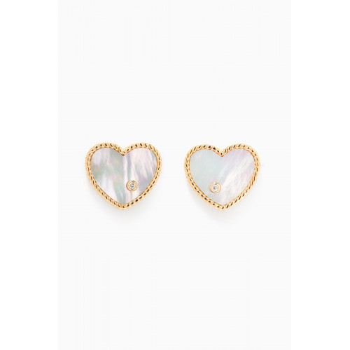 Yvonne Leon - Heart Diamond Stud Earrings in 9kt Yellow Gold White