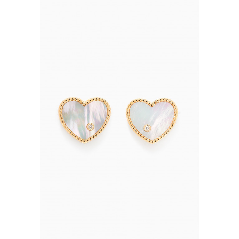 Yvonne Leon - Heart Diamond Stud Earrings in 9kt Yellow Gold White