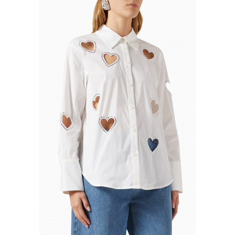 Alice + Olivia - Finely Heart-embellished Shirt in Cotton Poplin