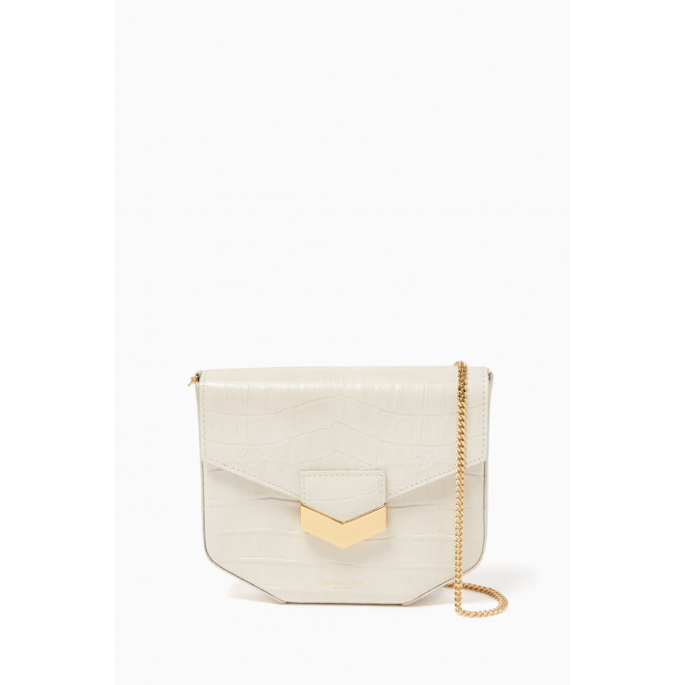 Demellier - The Mini London Crossbody Bag in Croc-embossed Leather Neutral