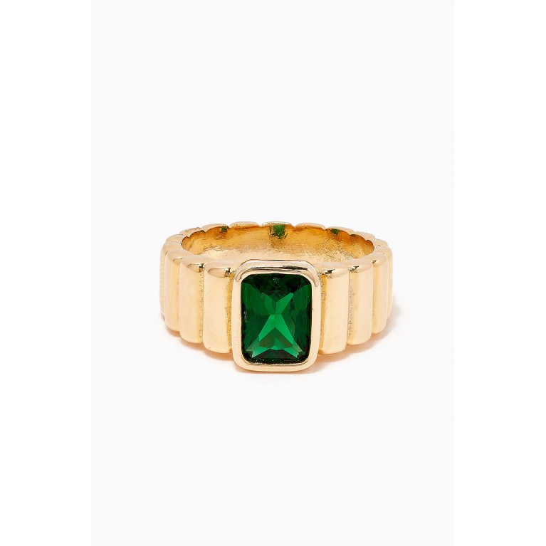 Tai Jewelry - Art Deco Emerald-cut Crystal Ring in Gold-plated Brass