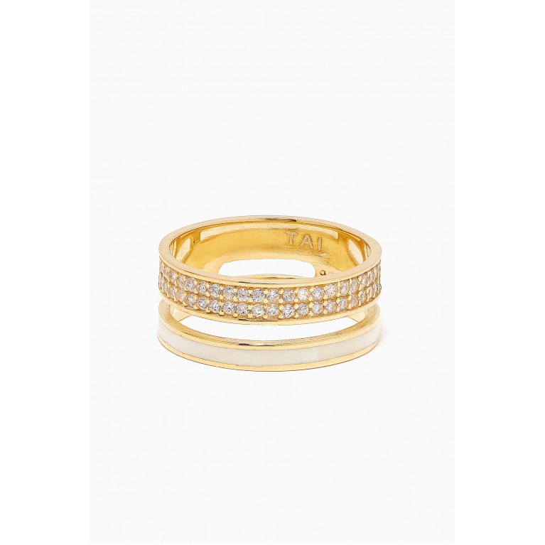 Tai Jewelry - CZ Pavé & Enamel Band Ring in Gold-plated Brass