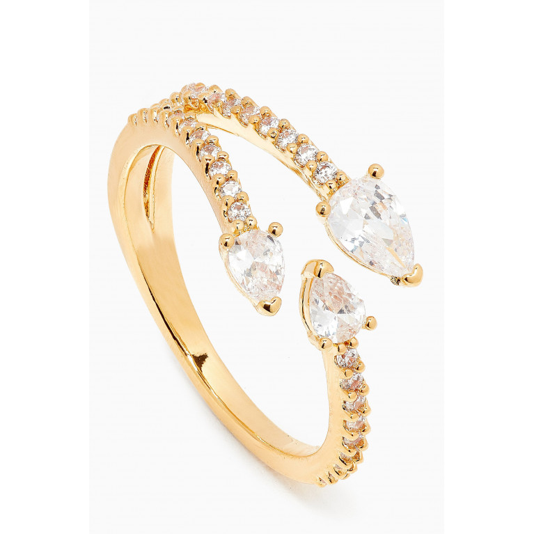 Tai Jewelry - Pear-cut CZ Open Ring in Gold-plated Brass