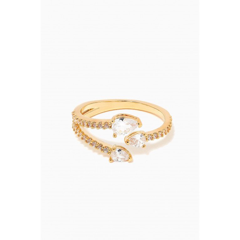 Tai Jewelry - Pear-cut CZ Open Ring in Gold-plated Brass