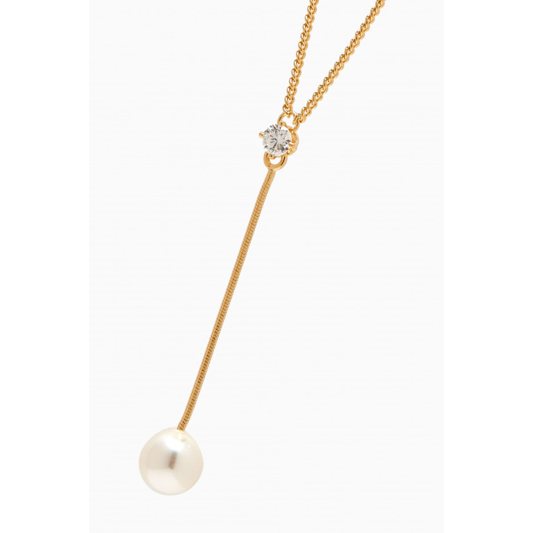 Tai Jewelry - Pearl & Crystal Y Chain Necklace in Gold-vermeil