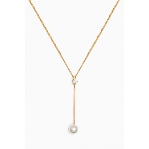 Tai Jewelry - Pearl & Crystal Y Chain Necklace in Gold-vermeil