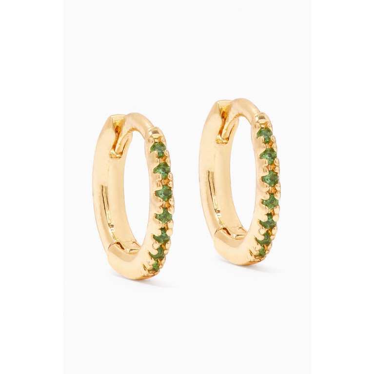Tai Jewelry - Mini Crystal Pavé Huggie Earrings in Gold-plated Brass Green