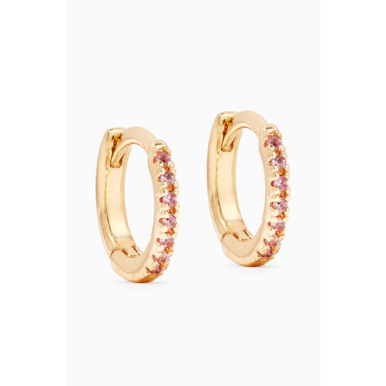 Tai Jewelry - Mini Crystal Pavé Huggie Earrings in Gold-plated Brass Pink