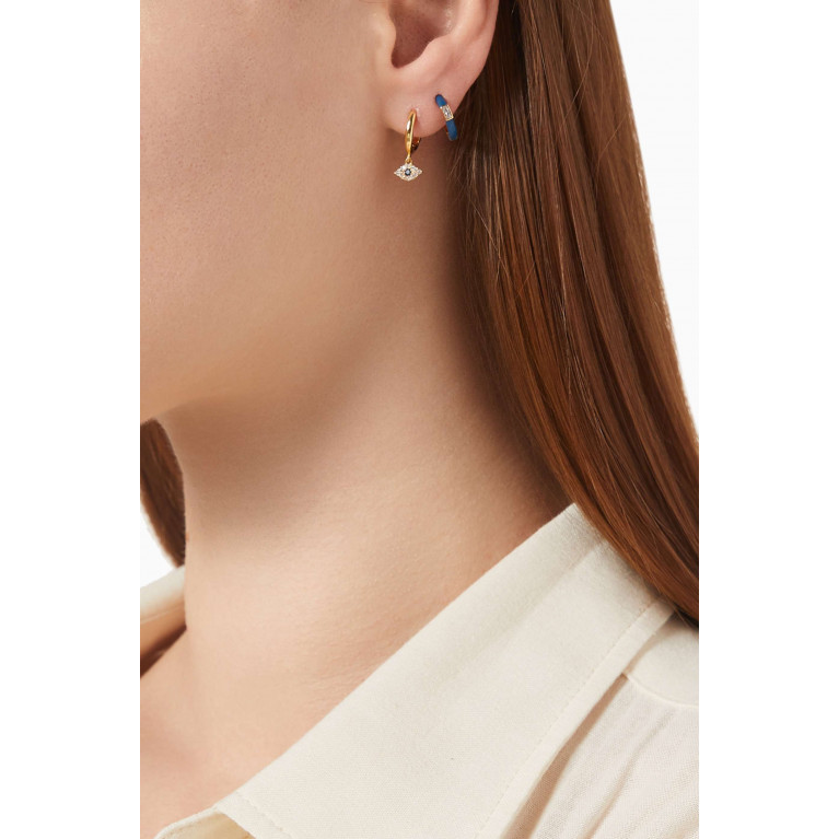 Tai Jewelry - Evil-eye CZ Charm Huggie Earrings in Gold-plated Brass