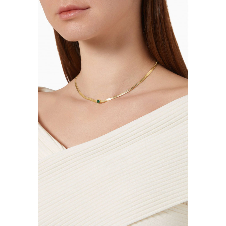 Tai Jewelry - CZ Herringbone Chain Necklace in Gold-plated Brass