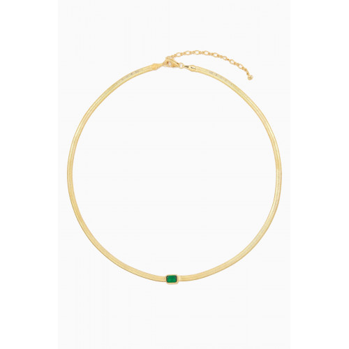 Tai Jewelry - CZ Herringbone Chain Necklace in Gold-plated Brass