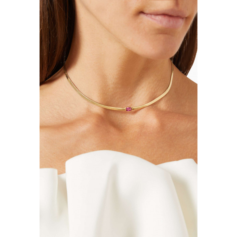 Tai Jewelry - CZ Herringbone Chain Necklace in Gold-plated Brass Pink
