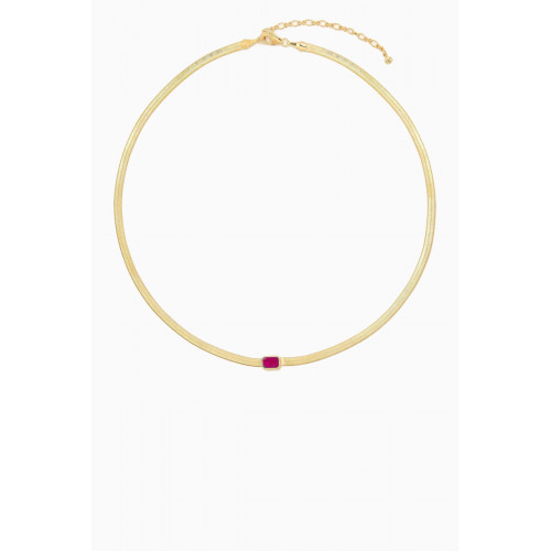 Tai Jewelry - CZ Herringbone Chain Necklace in Gold-plated Brass Pink
