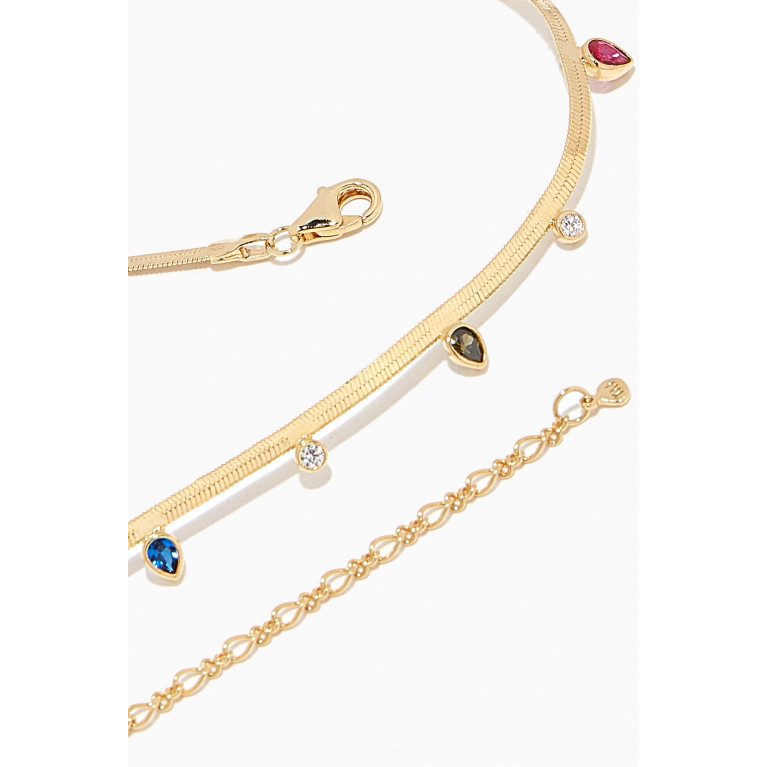 Tai Jewelry - Multi-stone Herringbone Chain Necklace in Gold-plated Brass