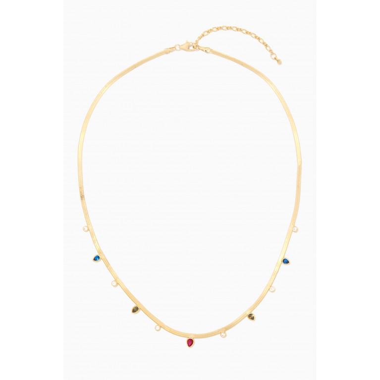 Tai Jewelry - Multi-stone Herringbone Chain Necklace in Gold-plated Brass