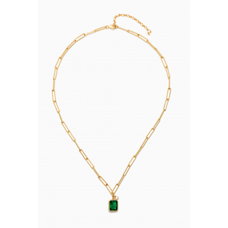 Tai Jewelry - CZ Charm & Bezel-set Stone Chain-link Necklace
