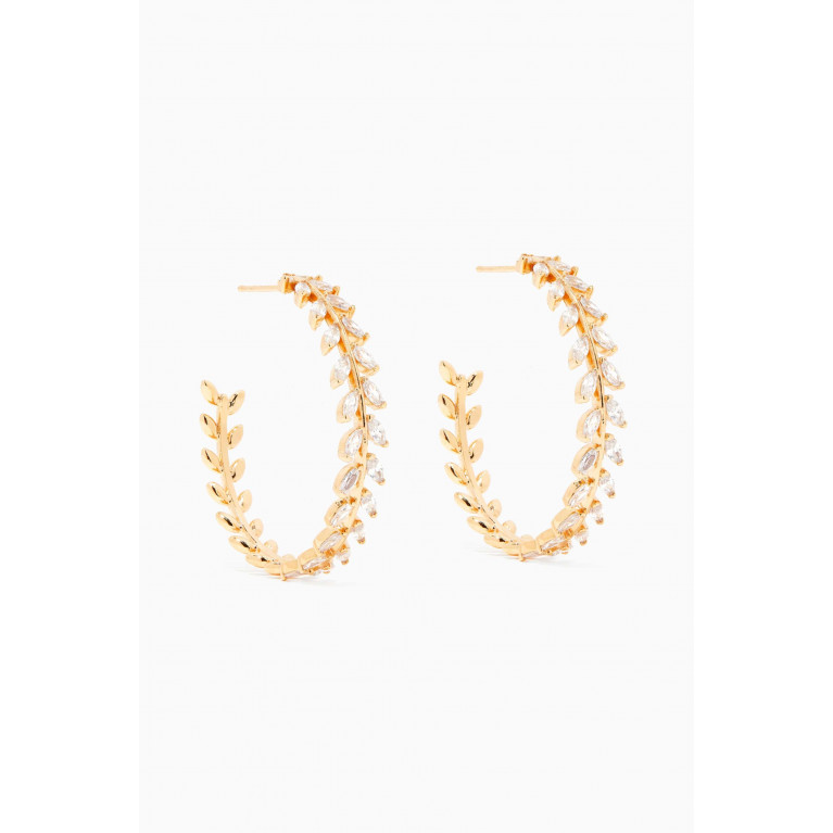 Tai Jewelry - CZ Leaf Hoop Earrings in Gold-plated Brass