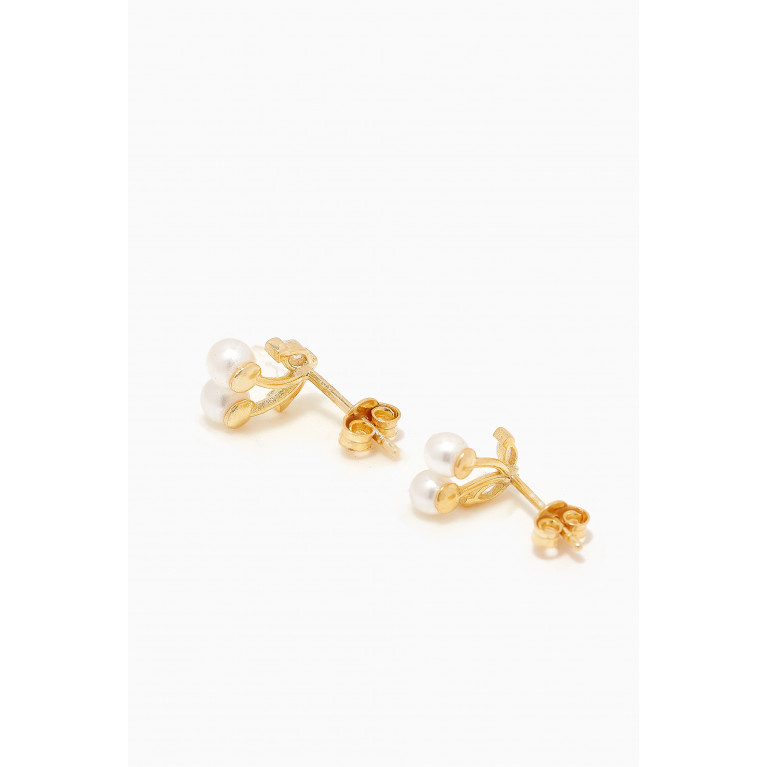 Tai Jewelry - CZ & Pearl Cherry Stud Earrings in Gold-plated Brass