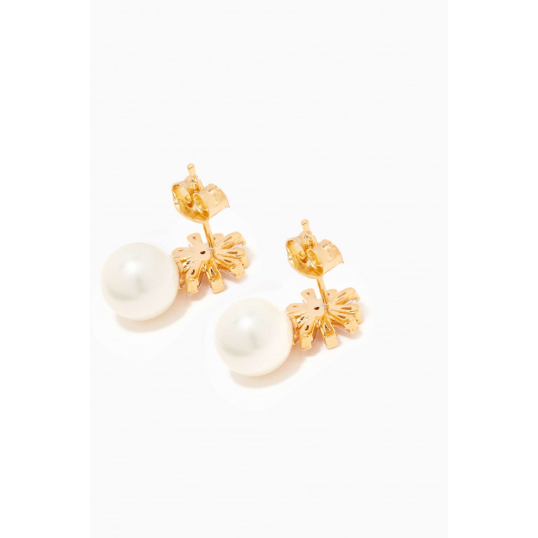 Tai Jewelry - CZ Flower Pearl Drop Earrings in Gold-plated Brass