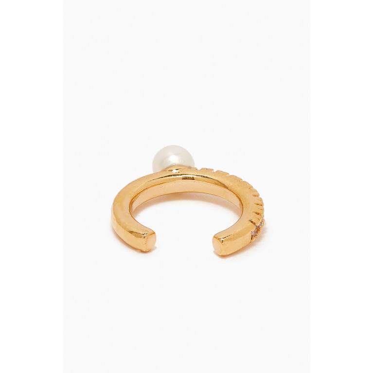 Tai Jewelry - CZ & Pearl Single Ear Cuff in Gold-plated Brass