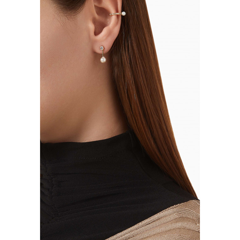 Tai Jewelry - CZ & Pearl Single Ear Cuff in Gold-plated Brass