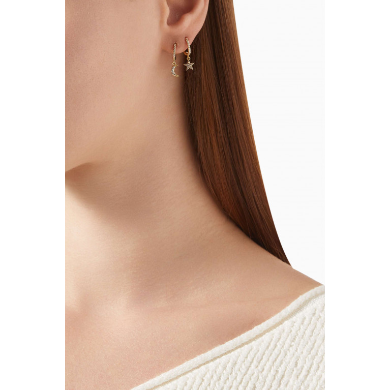 Tai Jewelry - CZ Pavé Star & Moon Huggie Earrings in Gold-plated Brass
