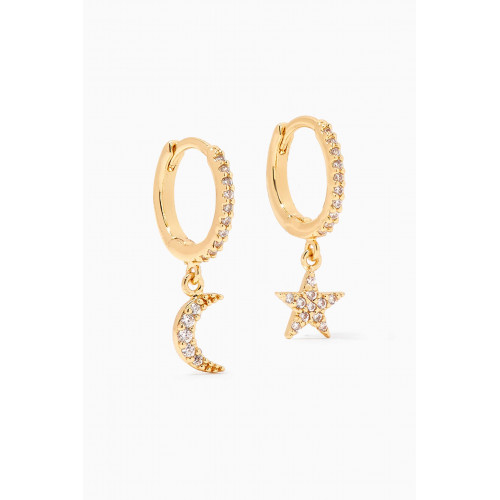 Tai Jewelry - CZ Pavé Star & Moon Huggie Earrings in Gold-plated Brass