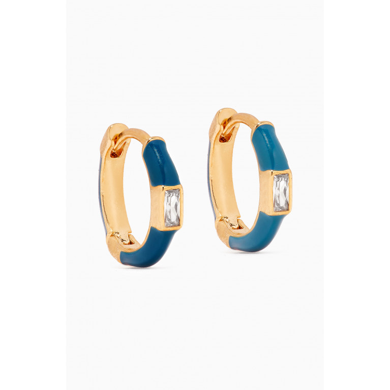 Tai Jewelry - CZ & Enamel Huggie Earrings in Gold-plated Brass